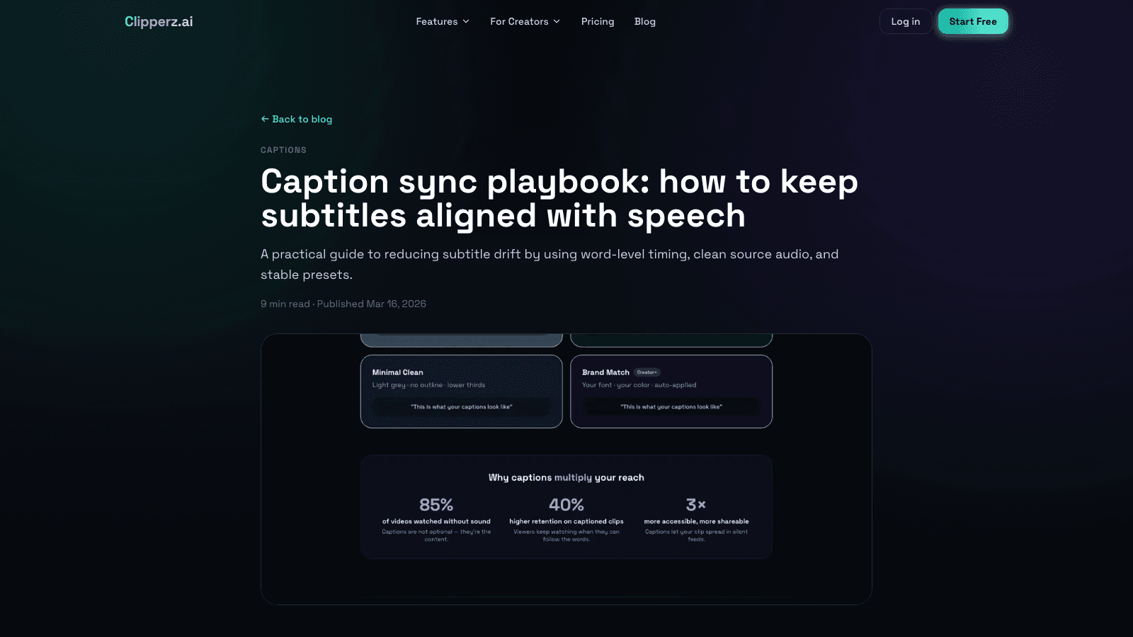Clipperz.ai caption studio with synced subtitle preview